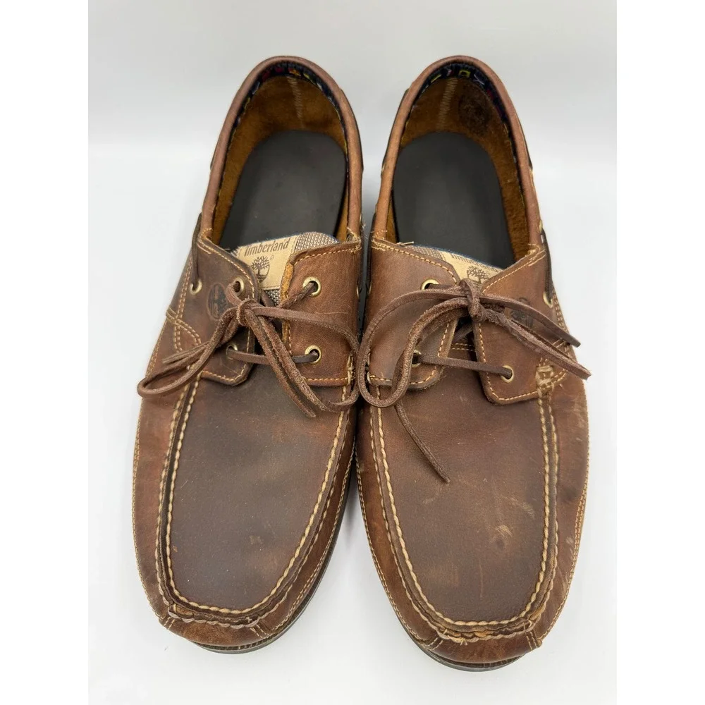Timberland Boat Shoes Mens Size 15 Brown Leather Nautical Loafers Classic Laced